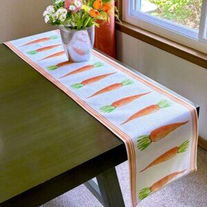 Farmhouse Garden Homegrown Vegetables Veggies Carrots Linen 72" Table Runner New